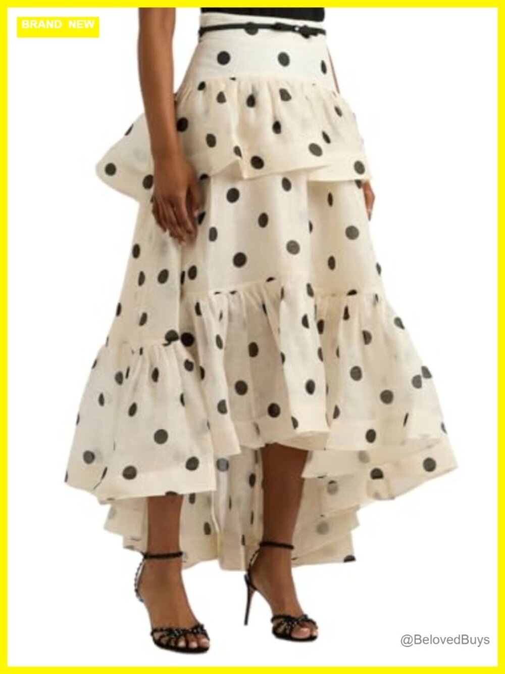 Wuitrie Polka Dot Ruffle Long Skirt Women's High Rise Polyester